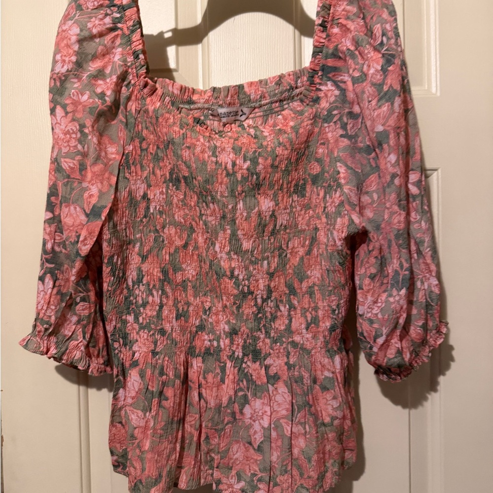 Nanette Lepore Pink and Green Floral Blouse